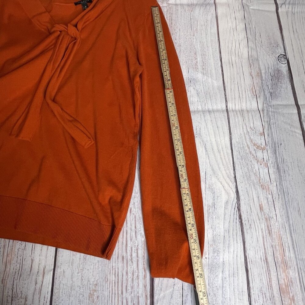 Talbots Womens Sweater Burnt Orange Size M Tie Front Collar Long Sleeve Pullover - Picture 12 of 13